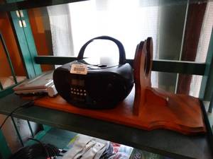 lot 35122 image: Portable DVD Player, CD Player and Wood Candle Holder