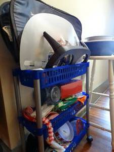 lot 35220 image: Lot of Assorted Pet Supplies with Rolling Cart