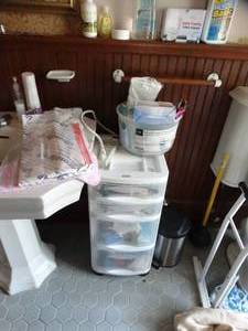 lot 35228 image: Lot of Misc. Cosmetic Products with Plastic Organizer Drawers