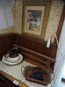 lot 35232 image: Lot of Bathroom Decor-- Wall Art, Iron in Basket and Pitcher