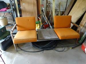 lot 35263 image: Vintage Orange Cushion Waiting Room Chairs