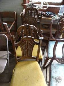 lot 35291 image: Pair of Dining Chairs with Yellow Cushions