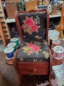 lot 1499 image: Pin cushion chair with drawer and holds 6 spools of thread