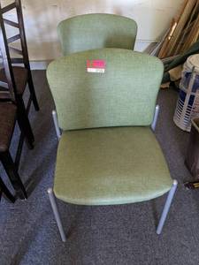 lot 27526 image: (2) Green Cushion Metal Frame Waiting Room Chairs