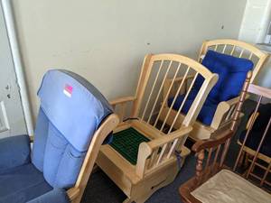 lot 27530 image: (3) Wooden Frame Rocking Chairs