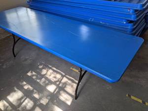 lot 27621 image: Blue MityLite Plastic 30x96 Folding Leg Table