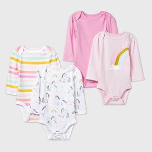 lot 2600 image: Baby Girls 4pk Unicorn Adventure Long Sleeve Bodysuit - Cloud Island PinkWhite 6-9M