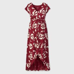 lot 2611 image: Floral Print Short Sleeve Knit Wrap Maternity Dress - Isabel by Ingrid & Isabel Red XL