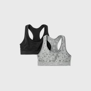 lot 2618 image: Girls 2pk Jacquard Stars Pattern Sports Bra - Cat & Jack GrayBlack L