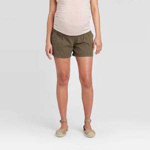 lot 2637 image: Maternity Twill Pull-On Shorts - Isabel Maternity by Ingrid & Isabel Olive XXL, Green