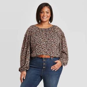lot 2704 image: Womens Plus Size Floral Print Long Sleeve Knit Blouse - Ava & Viv Red X