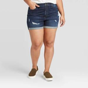 lot 2721 image: Womens Plus Size High-Rise Distressed Jean Shorts - Universal Thread Dark Wash 16W