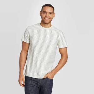 lot 2729 image: Mens Striped Athletic Fit Short Sleeve Novelty Crew Neck T-Shirt - Goodfellow & Co Cream L, Ivory