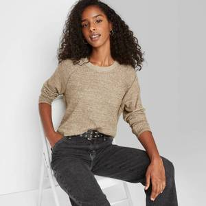 lot 2734 image: Womens Long Sleeve Waffle T-Shirt - Wild Fable Olive Green XS