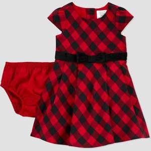 lot 2762 image: Baby Girls Buffalo Plaid Sleeveless Dress with Diaper Cover - Just One You made by carters Red 12M