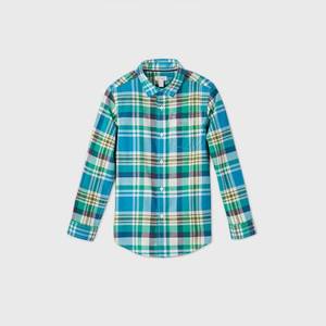 lot 2770 image: Boys Long Sleeve Button-Down Poplin Plaid Shirt - Cat & Jack BlueGreen S