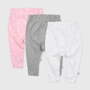 lot 2773 image: Honest Baby Girls 3pk Love Dot Organic Cotton Cuff-Less Harem Pants - Pink 24M