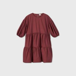 lot 2782 image: Womens Puff Short Sleeve Tiered Dress - A New Day Burgundy XXL