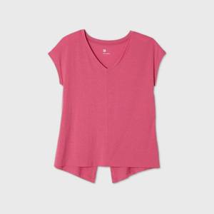 lot 2794 image: Womens Short Sleeve Tie Back V-Neck T-Shirt - All in Motion Fuchsia S, Pink