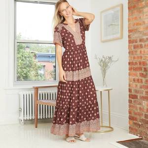 lot 2797 image: Womens Mixed Print Short Sleeve Dress - Knox Rose Brown XS