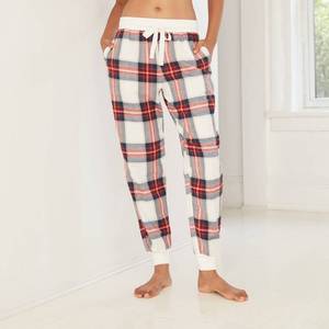 lot 2804 image: Womens Perfectly Cozy Plaid Flannel Jogger Pajama Pants - Stars Above White M
