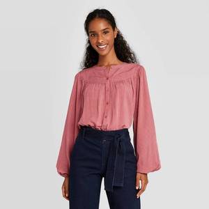 lot 2811 image: Womens Polka Dot Long Sleeve Button-Front Blouse - A New Day Pink XL