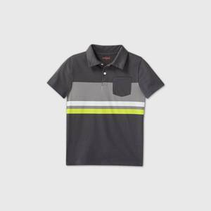lot 2816 image: Boys Striped Short Sleeve Knit Polo Shirt - Cat & Jack BlackGreen S