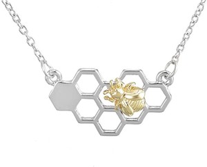 lot 20920 image: MJartoria Silver Color Bee Honeycomb Pendant Collar Necklace