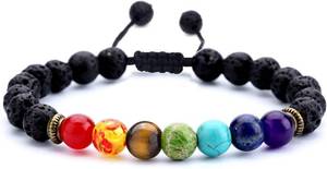 lot 20929 image: Hamoery Men Women 8mm Lava Rock 7 Chakras Aromatherapy Essential Oil Diffuser Bracelet Braided Rope Natural Stone Yoga Beads Bracelet Bangle