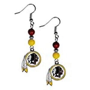lot 20932 image: NFL Washington Redskins Fan Bead Dangle Earrings BEFORE THE NAME CHANGE