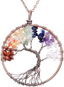lot 20933 image: sedmart Tree of Life Pendant Amethyst Rose Crystal Necklace Gemstone Chakra Jewelry  bonus chain