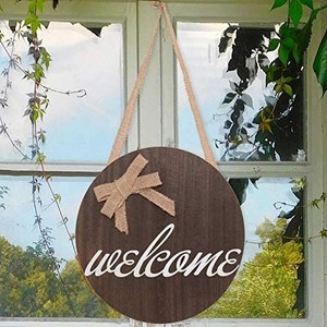 lot 20954 image: YoleShy Welcome Sign for Front Door Decor, Welcome Wreaths Front Door Sign, Welcome Door Sign Round Wood Hanging Sign Front Porch Decor for Home, Outdoor, Indoor, Thanksgivings Gift, Christmas, Brown