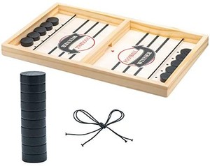 lot 20965 image: Fast Sling Puck Game, Sling Games Fast Sling Puck Table Game Paced Sling Puck Winner Wood Board Sport Toys (Small Size Suitable for Kids Child & Family), Come with Spare Piece and Spring Rope