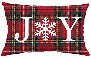 lot 21559 image: Christmas Decor Throw Pillow Cover Holiday Decor Red Joy Plaid Cuhion Cover Case for Couch Sofa Home Decoration Pillows 12 X 20 Inches