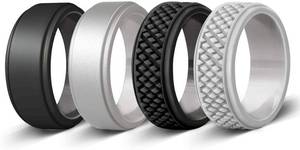 lot 21569 image: Silicone Wedding Ring for Men, Gym Sports Leisure Work, Crosshatch & Mid-Raised, Rubber Wedding Rings, 4 Pack possible size 7 or 8