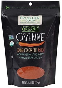 lot 21572 image: Frontier Co-op Chili Peppers Ground, Cayenne 35,000 HU, Certified Organic, Kosher, Non-irradiated  6.14 oz Resealable Bag  Capsicum annuum L.