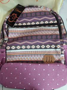 lot 21585 image: purple print ladies backpack day pack laptop bag with dust bag, douguyan co.