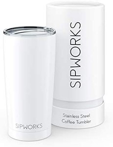 lot 21630 image: Sipworks Stainless Steel Coffee Tumbler Double-Wall Vacuum Insulated Spill-proof Travel Mug Metal Coffee Cup with Lid, 20-Ounce Arctic White