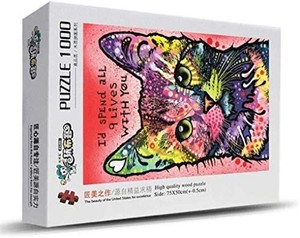 lot 21635 image: Classic Puzzle Game Adult Wooden Jigsaw Puzzle 1000 Pieces- Painting Series- Colourful Cat Id Spend All 9 Lives with You by Dean Russo Sturdy and Easy