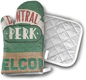 lot 31284 image: Central Perk Super Oven Mitt and Potholder Set,Heat Resistant �� Handle Hot Items Safely �� Non-Slip Grip Oven Mitt and Pot Holder with Hanging Loop design is different