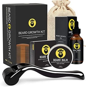 lot 31287 image: Beard Growth Kit - Derma Roller for Beard Growth, Beard Growth Serum Oil, Beard Balm and Comb, Stimulate Beard and Hair Growth - Gifts for Men Dad Him Boyfriend Husband Brother