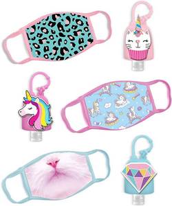 lot 31296 image: ABG Accessories Girls 3-Pack Kids Face Mask and Hand Sanitizer Holder Keychain (Flip Cap Reusable Empty Bottles) Age3-7