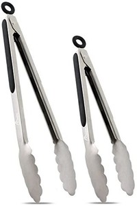 lot 31308 image: Stainless Steel Kitchen Tongs Set of 2 - 9 and 12, Locking Metal Food Tongs Non-Slip Grip (Black