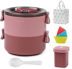 lot 21685 image: Bento Box Japanese Lunch Box,3-In-1 Compartment - Wheat Straw, Leakproof Eco-Friendly Bento Lunch Box Meal Prep Containers for Kids & Adults with picks