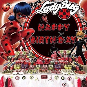 lot 21692 image: Ladybug Backdrop Party Supplies Banner Girl Birthday Decorations Photography Background Kids party supplies