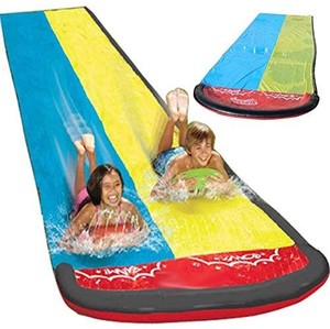 lot 21694 image: Lawn Water Slide Inflatable Silp Slide Play Center Slide Water Spraying and Crash Pad for Kids Children Summer Backyard Swimming Pool Games Outdoor Toys with Bumper single slide unknown print