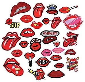 lot 21705 image: Red Lips Patches for Jackets Women Mouth Iron On Lip Tongue Decals Sew On Patch for Clothing Embroidered Decorative Appliques for Clothes 29 Pcs