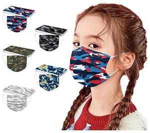 lot 21744 image: Childrens Unisex Mixed Color Disposable Face_Mask,Cute Multicolor Camouflage Printed 3 Ply Non-Woven Breathable Face_Cover Bandanas Mouth Protection for Kids Daily School Party Outdoor