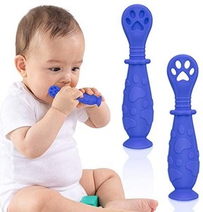 lot 21745 image: BPA Free Silicone Baby Spoon Set for First Stage Self Feeding  2-Pack Pre Spoon Utensil  Toddler Utensils for Baby Led Weaning (Dino)