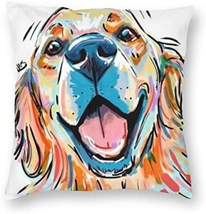 lot 21750 image: Golden Retriever Pillowcase Watercolor Art Dog Pillow Case Decorative Throw Cushion Cover Square Pillow Covers for Car Sofa Home Decor 18 X 18 Inch
